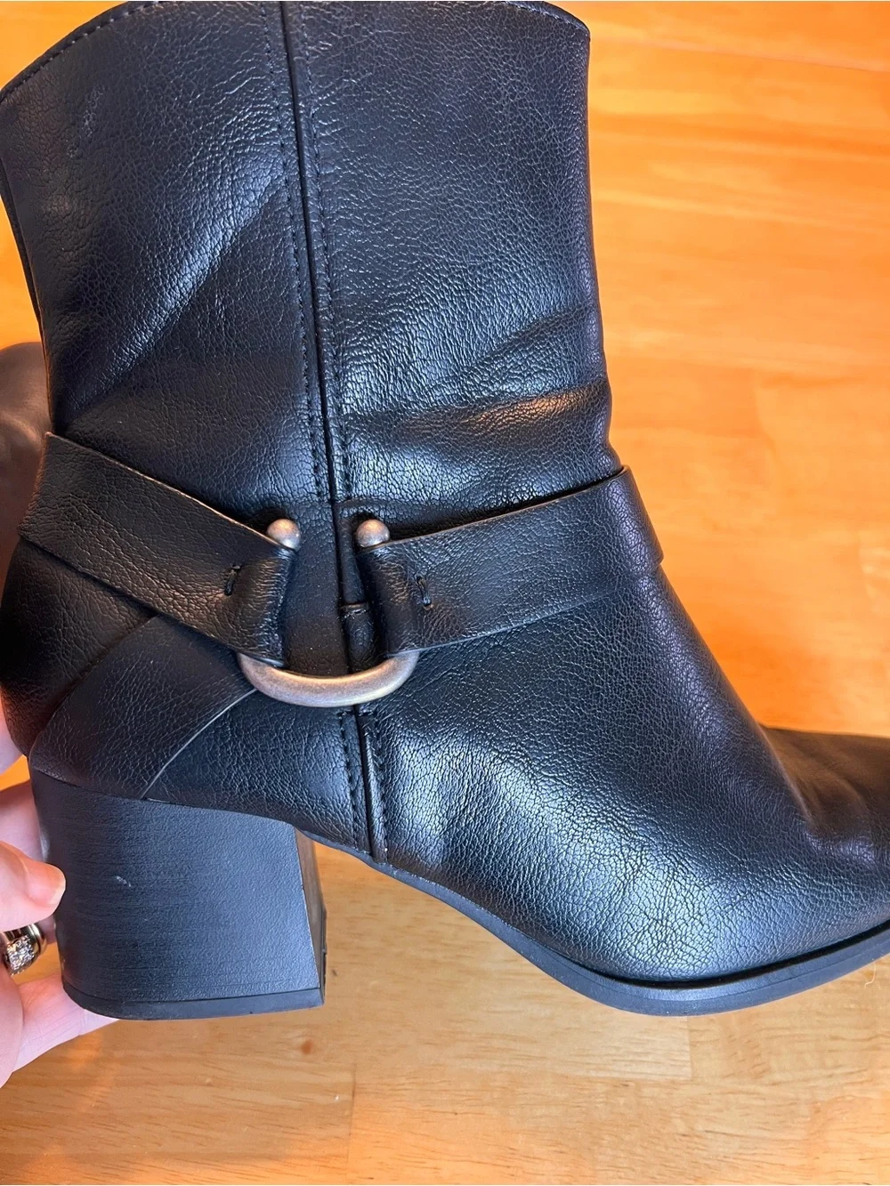 BareTraps Black Leather Mid-Heel Ankle Booties